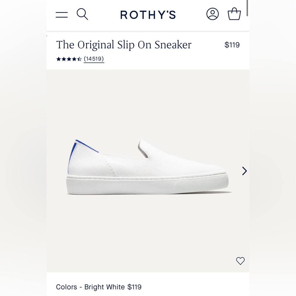 EUC • Rothy’s • The Original Slip On Sneaker • Bright White • 8.5